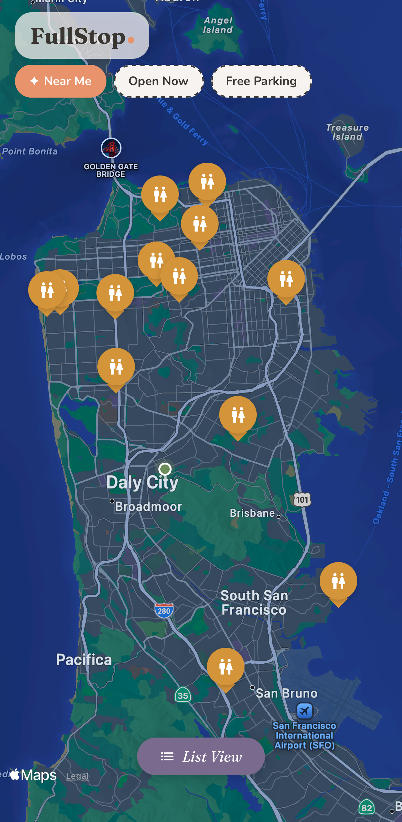 FullStop — verified bathrooms mapped from SF to SFO